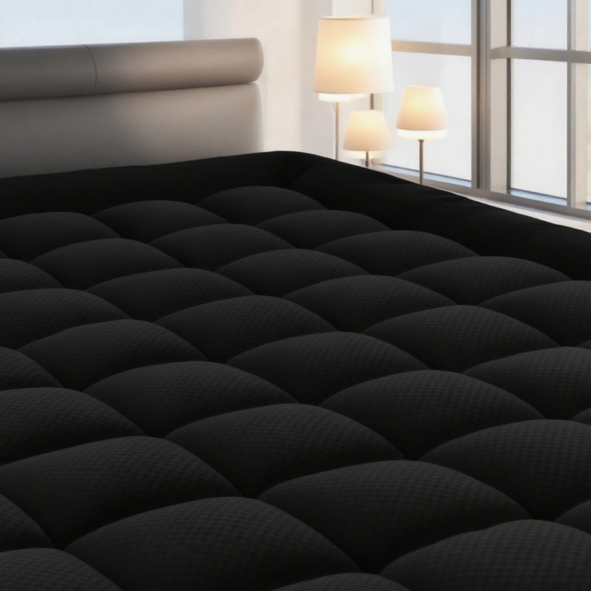 RV Queen Mattress Topper Quilted Pillow Top Mattress Pad Fitted Protector Cooling Breathable Fluffy Soft Cover with 8-21" Deep Pocket for RV Camper Trailer, Black