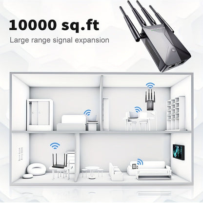 WiFi Range Extender 1200Mbps Dual-Band 2.4/5.8GHz with Four Antennas and Ethernet Port in Black