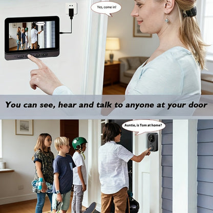 170° Wide Angle Video Doorbell Camera 1080P with 4.3" HD Monitor - No WiFi No App No Subscription, 850nm Night Vision, USB-C Rechargeable, 128GB SD Card Option, Two-Way Audio