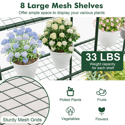 55 x 57 x 77-Inch Walk-In Greenhouse with Transparent Cover, Roll-Up Door and Eight Side Shelves