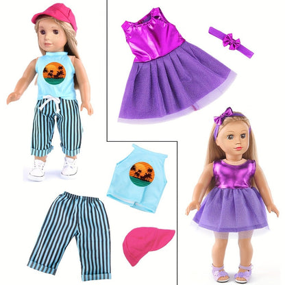 10-Outfit Doll Clothes Set for 18-Inch Dolls with Mixed Dresses, Tops, Pants, Skirts and Headwear