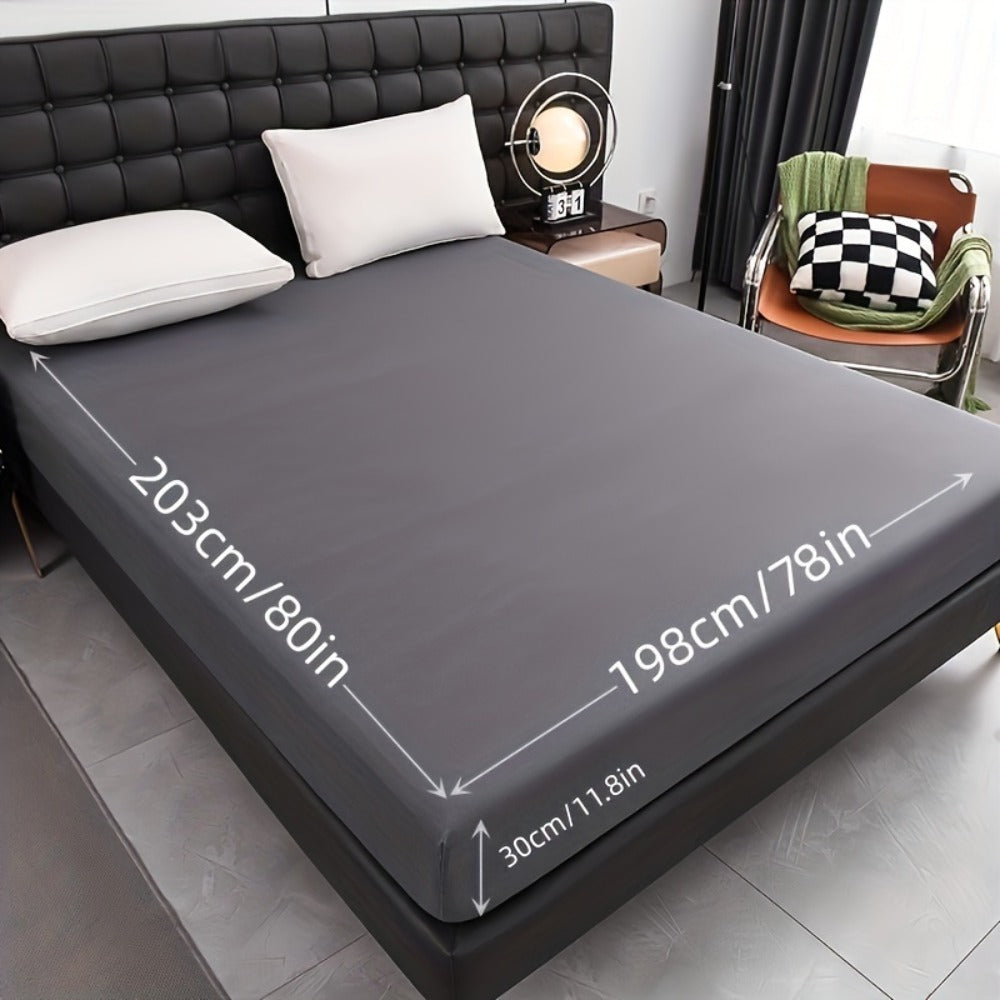 Waterproof Solid-Color Fitted Sheet with 11.8-Inch Pocket, Six Colors and Twin to King Sizes