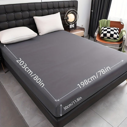 Waterproof Solid-Color Fitted Sheet with 11.8-Inch Pocket, Six Colors and Twin to King Sizes