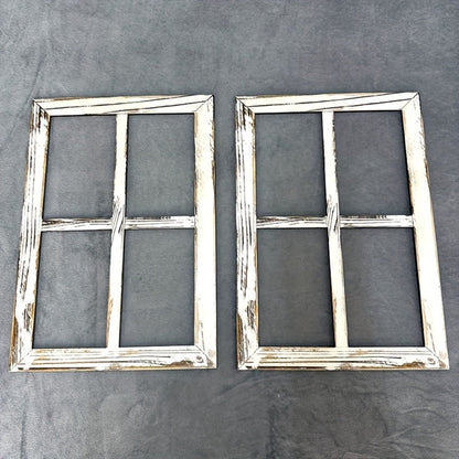 Distressed Wood Window Frame Wall Decor, Two-Piece Set in Rectangular or Arched Styles without Glass