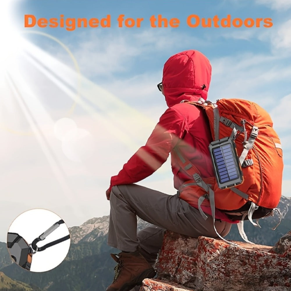 Solar Power Bank, 29800mAh Dual-USB 5V Charger with Solar Panel, Dual LED Flashlight, Compass and Eight Color Options