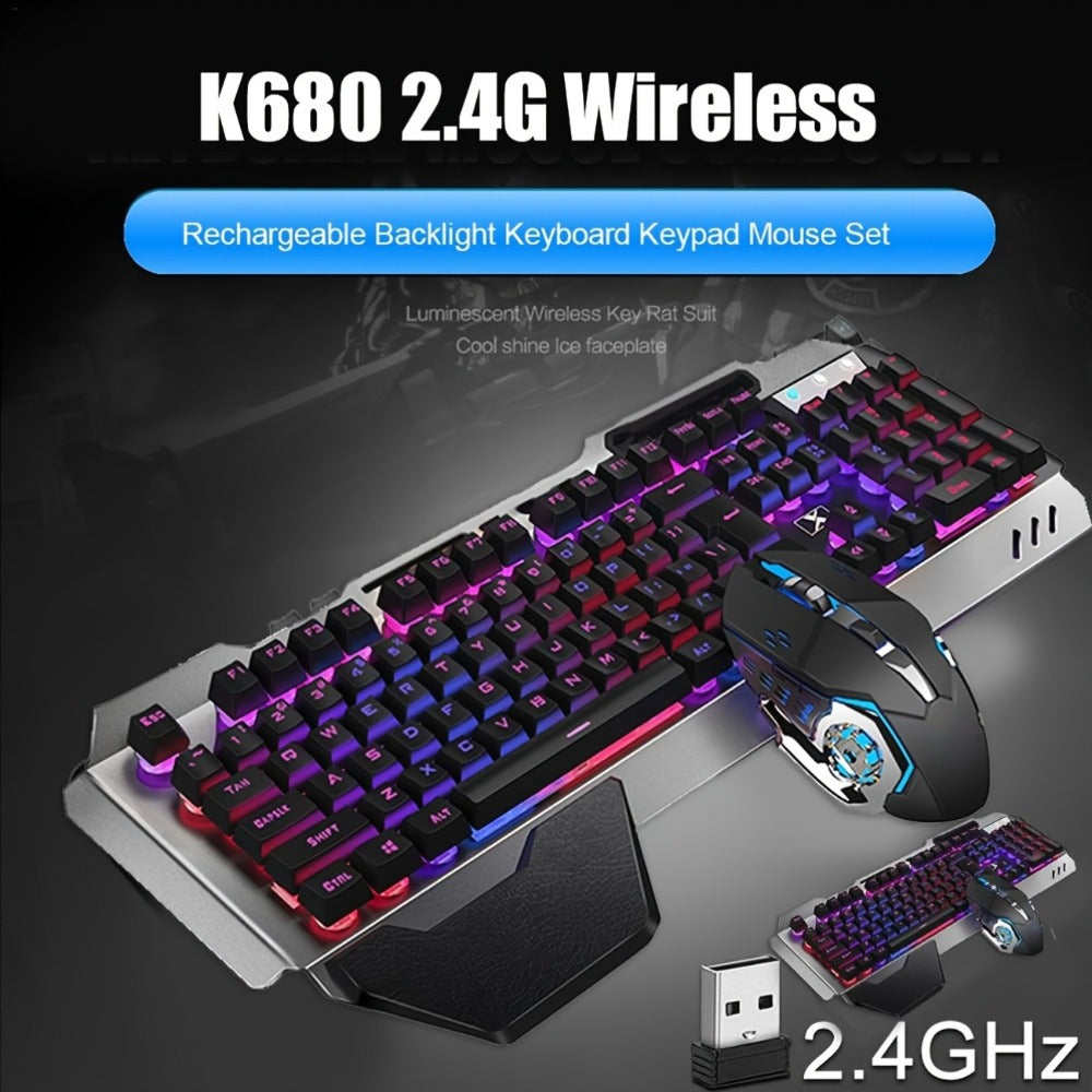 RGB Wireless Gaming Keyboard and Mouse Combo 2.4GHz Rechargeable Backlit Mechanical Feel Metal Panel for PC Laptop Desktop Black White Gamer Gift