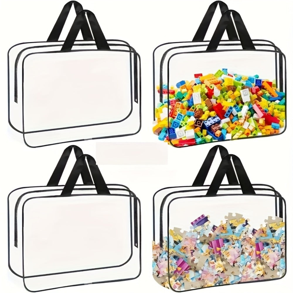 Four-Piece Clear Storage Bag Set with Black Handles, Zipper Closures and Approximate 30cm Width