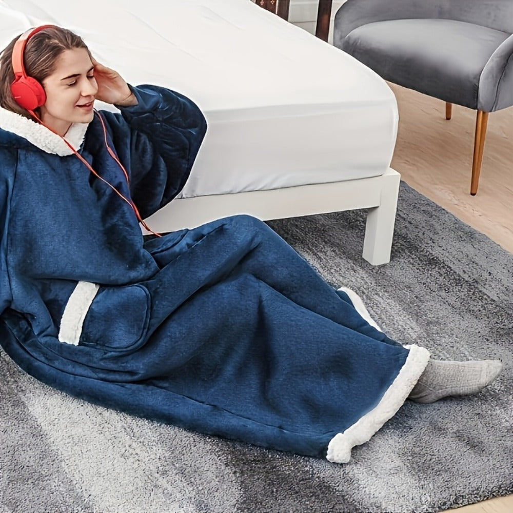 Wearable Blanket Hoodie – Oversized Flannel Sweatshirt Blanket with Pockets for Women & Men, 450-500gsm Thick Warm Winter Cozy