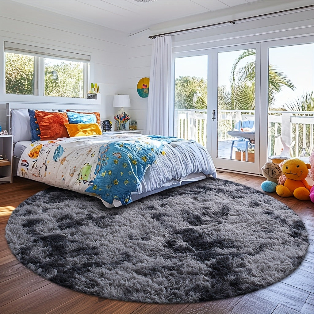Area Rug, Round Shaggy Plush Carpet in Seven Colors and 4-, 5- or 6-Foot Diameters with Spot-Clean Care