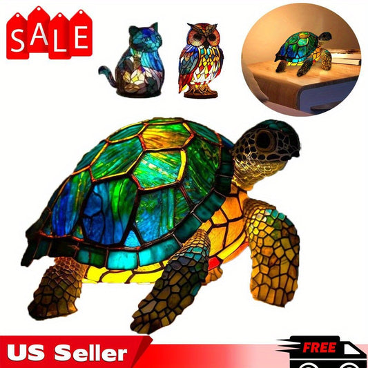 3D Resin Animal Night Light – Bohemian Vintage Dragon, Owl & Sea Turtle Stained Desk Lamp for Bedroom, Home Decor, Birthday & Christmas Gift (Dragon / Owl / Sea Turtle)