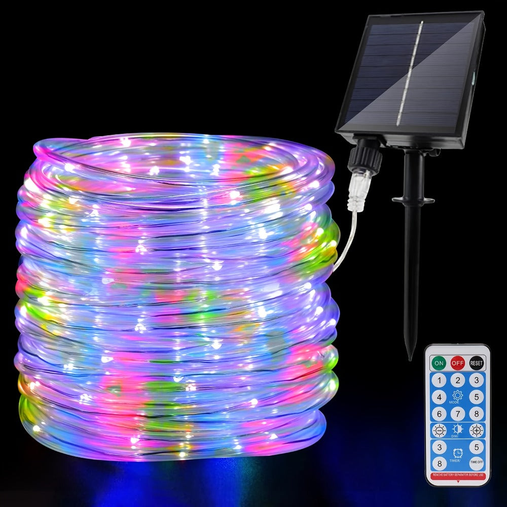 Solar Rope Lights Outdoor – Waterproof Fairy String Lights with Remote Control 8 Modes 1200mAh Battery for Garden Patio Fence Tree Wedding Party – Multicolor Cold White Purple Yellow – 49-115FT