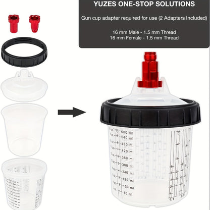 Disposable Paint Spray Gun Cup Liner & Lid System 50-Pack – Includes 50 Cup Liners, 50 Lids, Hard Cup with Retainer Ring, 2 Spray Gun Adapters & Paint Stirrer for Automotive Painting