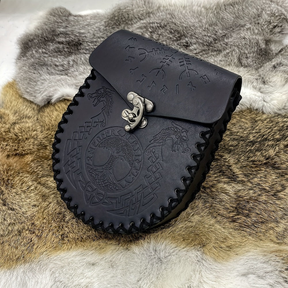 Costume Accessories Faux Leather Medieval Belt Pouch with Five Embossed Design Options in Brown or Black