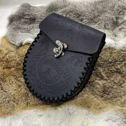 Costume Accessories Faux Leather Medieval Belt Pouch with Five Embossed Design Options in Brown or Black
