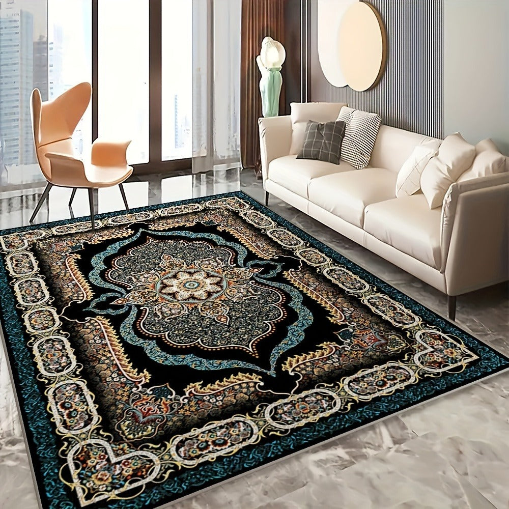 Area Rug Bohemian Floral Velvet in Four Machine-Washable Sizes with 100% Polyester Cut Pile