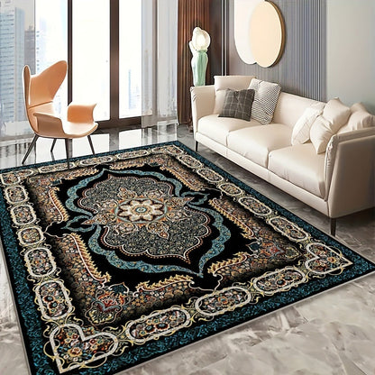 Area Rug Bohemian Floral Velvet in Four Machine-Washable Sizes with 100% Polyester Cut Pile