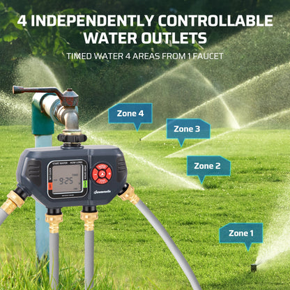 4-Zone Sprinkler Timer with Auto/Manual/Rain Delay Modes – Programmable Garden Irrigation Controller, 3.4" LCD Display