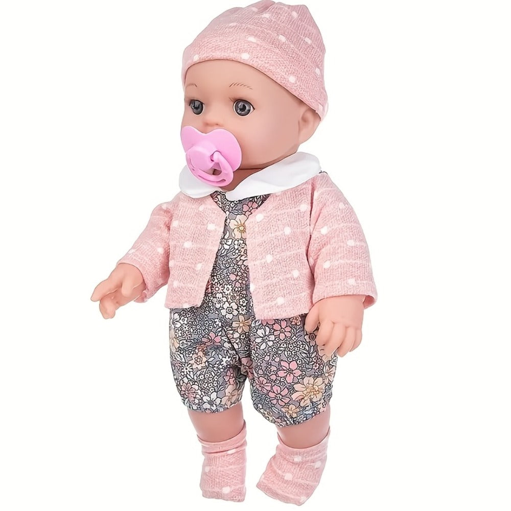 Reborn Baby Doll 12 Inch Lifelike Soft Newborn with Hat Socks & Pacifier Set – Realistic Pink Plush Silicone-Feel Doll Gift for Girls Kids Toddlers Birthday Christmas Valentine's Day Ages 3+