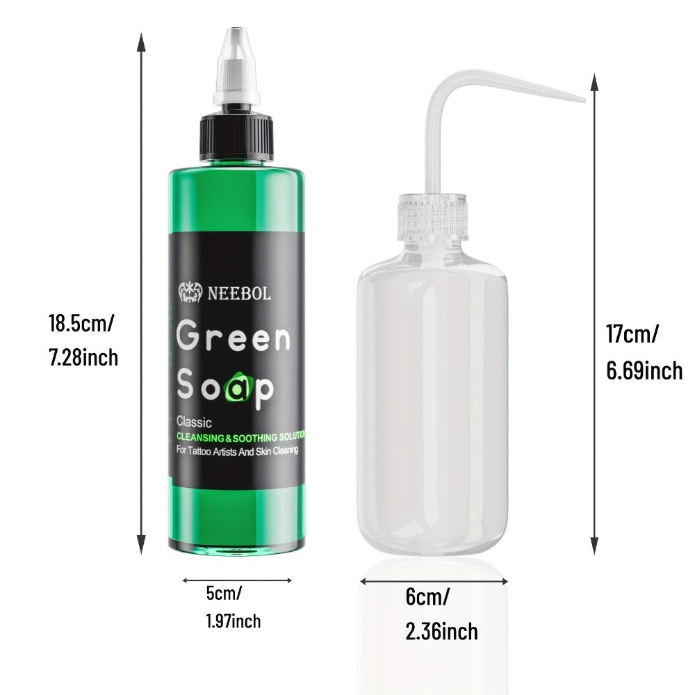 Tattoo Green Soap Concentrated Cleaning Solution 8.5oz with Squeeze Bottle Skin Prep Before During & After Tattooing Moisturizing Balm Lint-Free Wipes for Artists & PMU