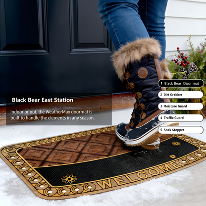Textured Welcome Door Mat with Bordered Brown-and-Black Geometric Design in A001 or A002 Styles
