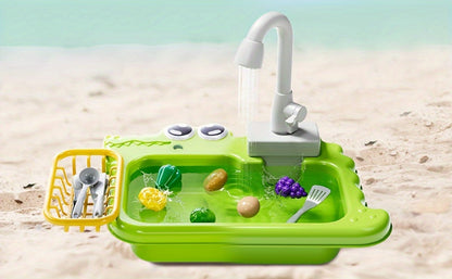 Kids Play Sink Toy with Running Water, Water Cycle System Pretend Play Dishwasher Kitchen Sink for Toddlers Boys & Girls