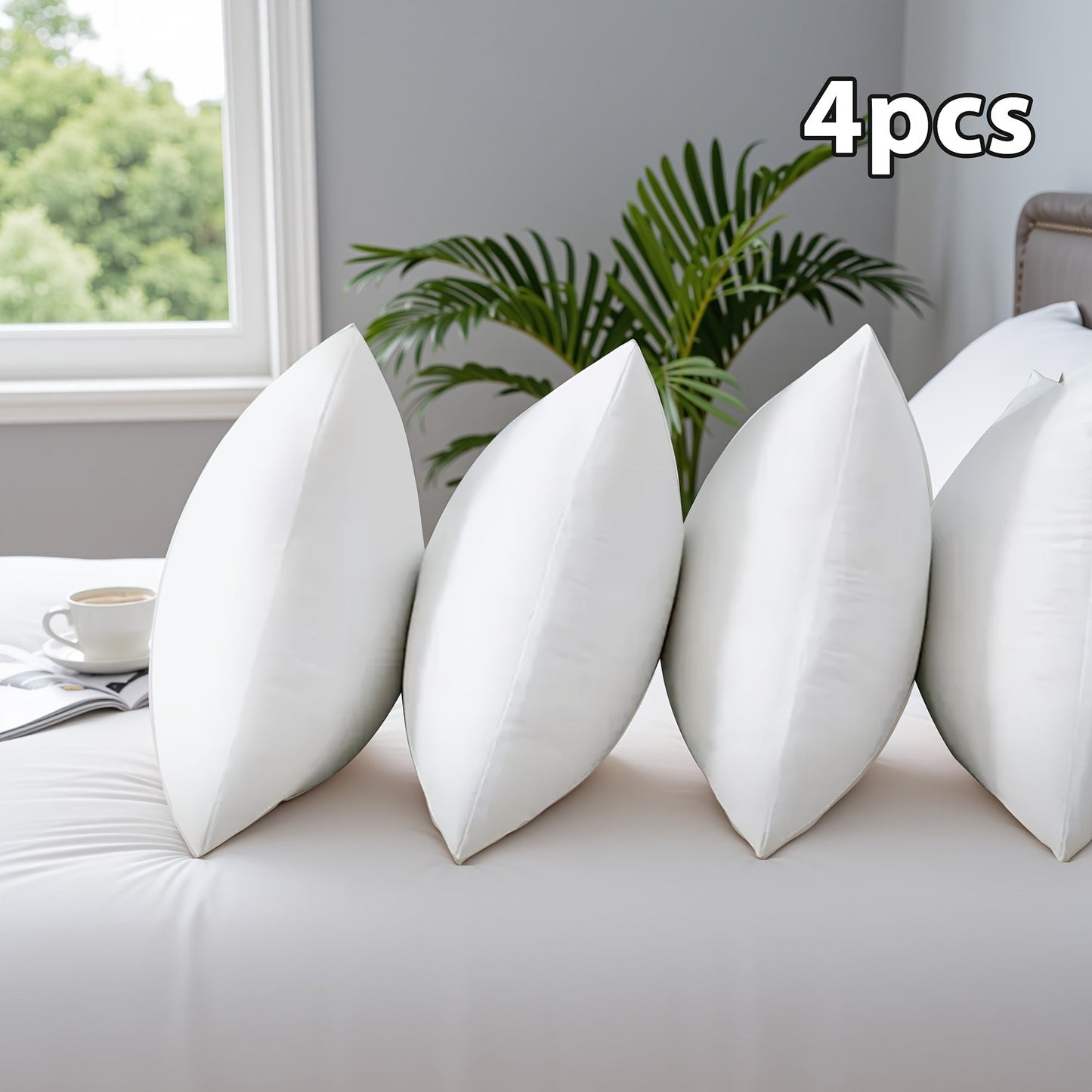 Four-Pack White Throw Pillow Inserts with Zippered Covers in 14-, 16-, 18-, 20- or 22-Inch Square Sizes