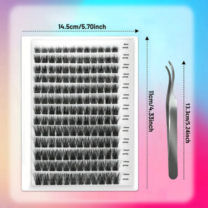 156-Piece Mixed Self-Adhesive Lash Cluster Tray with Black Tweezers and Spoolie Brush in Mixed Style