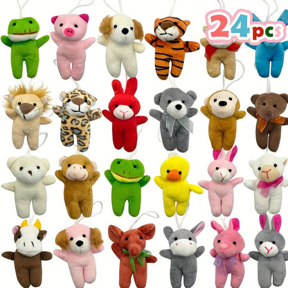 24-Piece Assorted Mini Plush Animal Set with 2–3 Inch Figures, Hanging Loops and Random-Color Option
