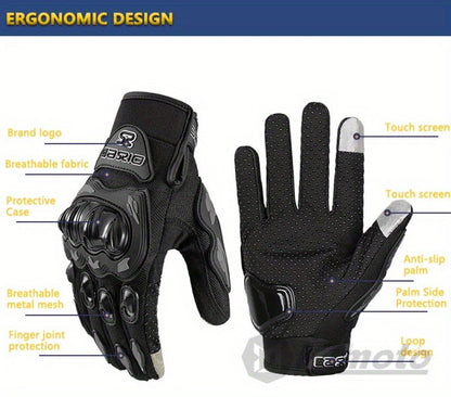 Motorcycle Gloves Full Finger Summer Breathable Touchscreen Hard Shell Protection Non-Slip Motocross Racing Gloves for Men Women, Black Red, M L XL