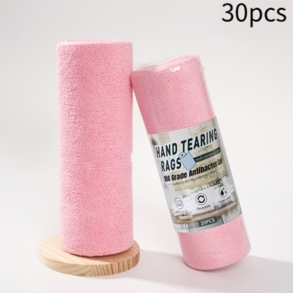 Thirty-Piece Tear-Off Microfiber Cleaning Cloth Roll in Pink, Grey, Lake Blue or Pea Green