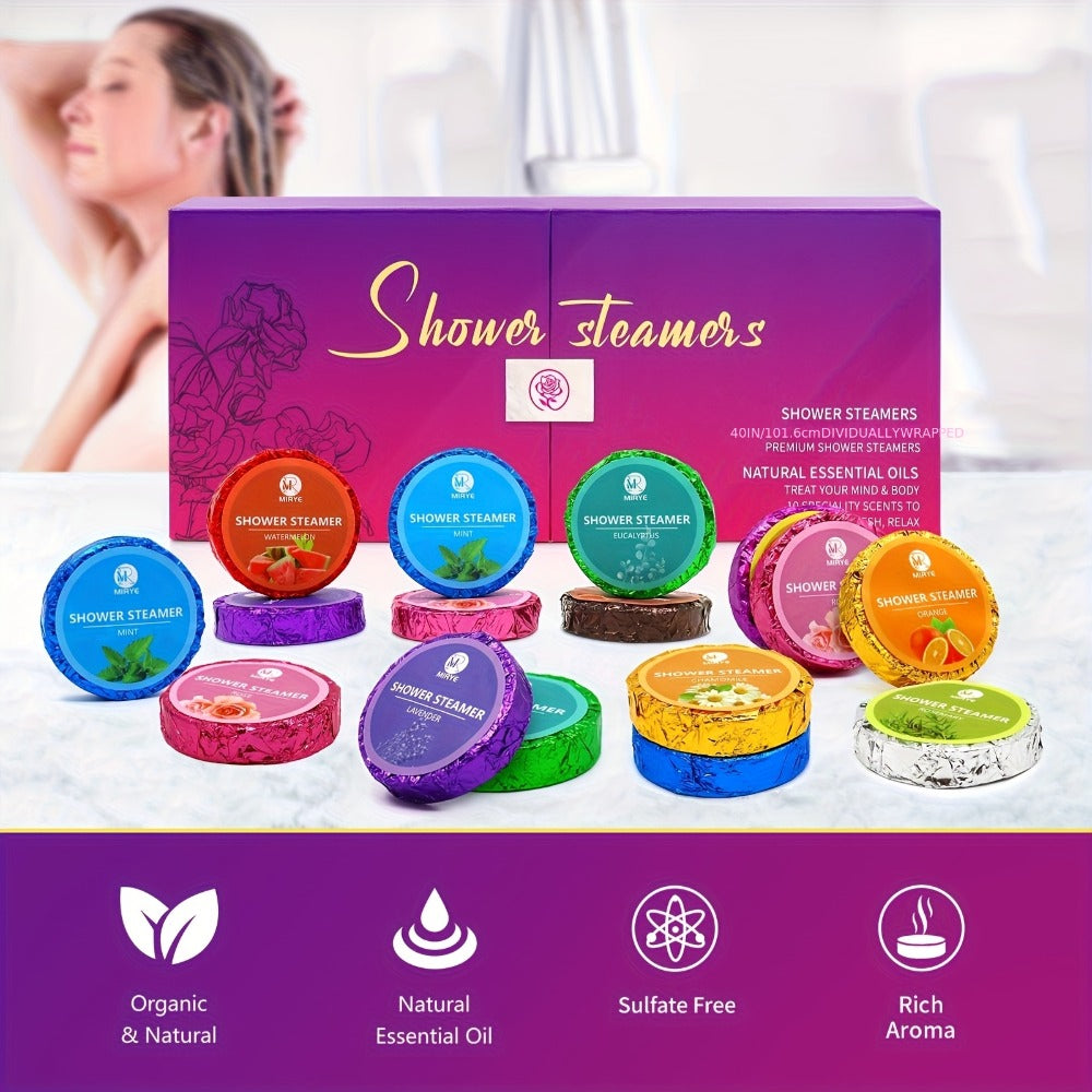 Forty-Piece Shower Steamer Gift Box with Ten Floral, Herbal and Fruit Fragrance Labels for Shower Use