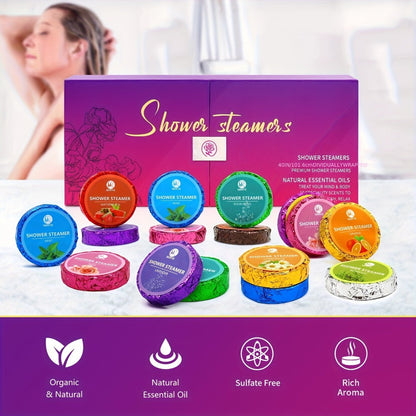 Forty-Piece Shower Steamer Gift Box with Ten Floral, Herbal and Fruit Fragrance Labels for Shower Use
