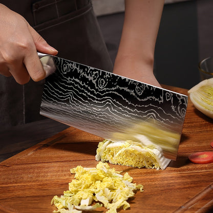 Kitchen Knife Set 7-Piece Damascus Pattern Stainless Steel with Universal Knife Block Holder – Chef Knife, Fruit Knife & Safety Knives Included, Non-Slip Handle