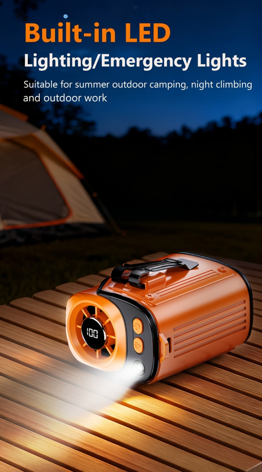 Portable Fan, 3600mAh Three-in-One Waist Clip Model with Adjustable Speeds, LED Flashlight and Digital Display