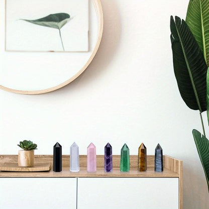 Natural Rainbow Fluorite Crystal Tower Set 7PCS – Hand-Polished Hexagonal Gemstone Obelisks 2.2 Inch, Crystal Points for Home Decor, Meditation, Reiki & Holiday Gift, Eco-Crafted Mineral Collection