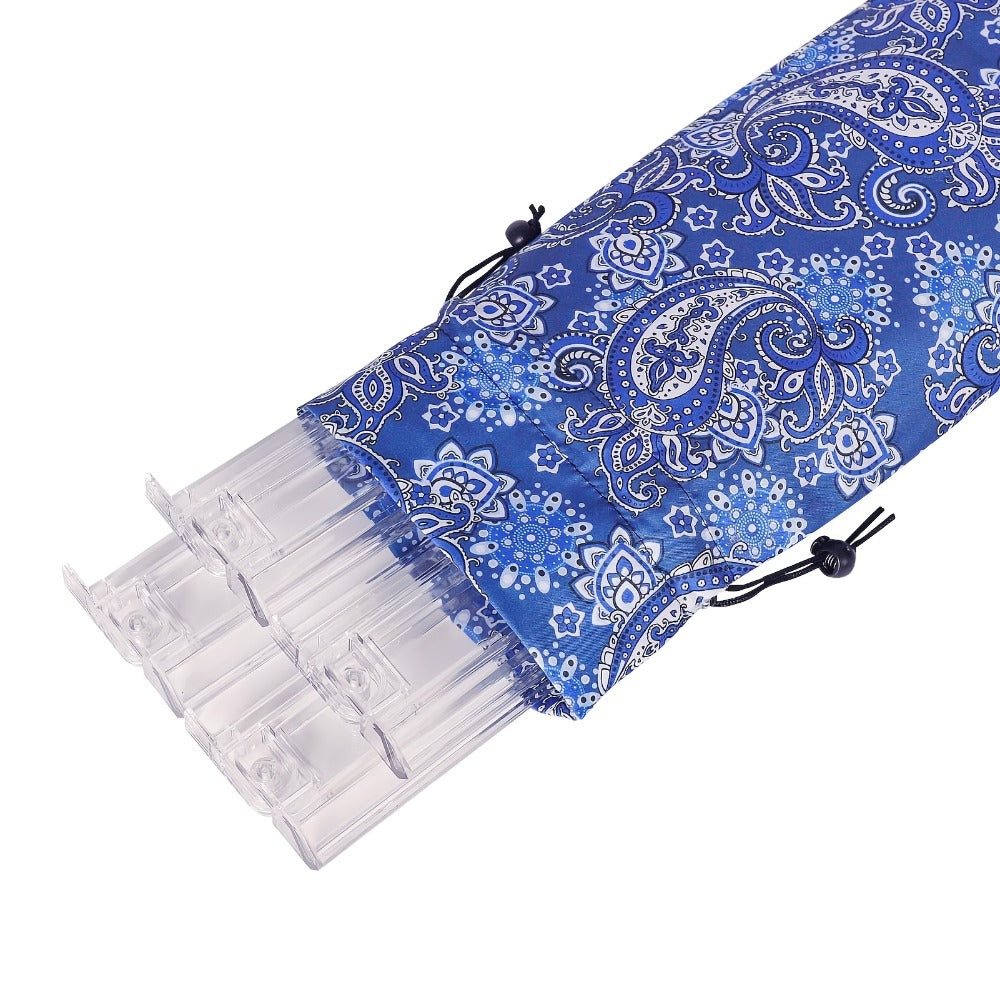 Four-Piece Clear Mahjong Tile Rack and Pusher Set with All-in-One Rail Design and Patterned Storage Bag