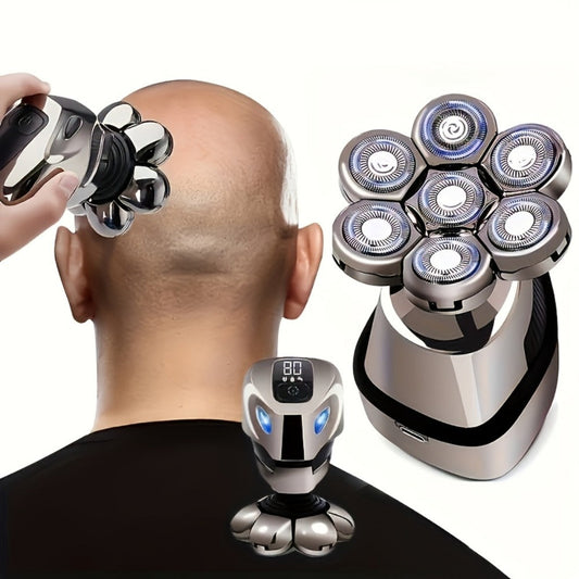 Men's Electric Head Shaver 9-Blade Bald Head Machine USB Rechargeable – 5-in-1 Grooming Kit with Hair Clipper, Nose Trimmer & Face Cleanser | Gift for Men | ShopVora UK