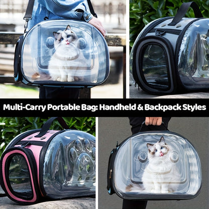 Transparent PVC Bubble Cat Backpack Carrier | Airline Approved Clear Window Pet Bag with Ventilated Side Panels, Foldable Frame, Sturdy Outdoor Travel Carrier for Small Medium Cats, S & L, 4 Colors