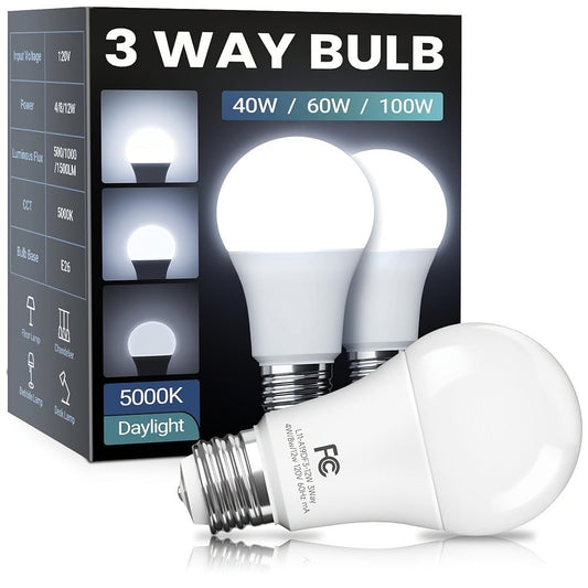 3-Way LED Light Bulb A19 40 60 100W Equivalent 1500 Lumens E26 Base – Soft White 2700K & Daylight 5000K Three-Way Bulb for Bedroom Living Room Study Room Table Lamp, 2 & 4 Pack