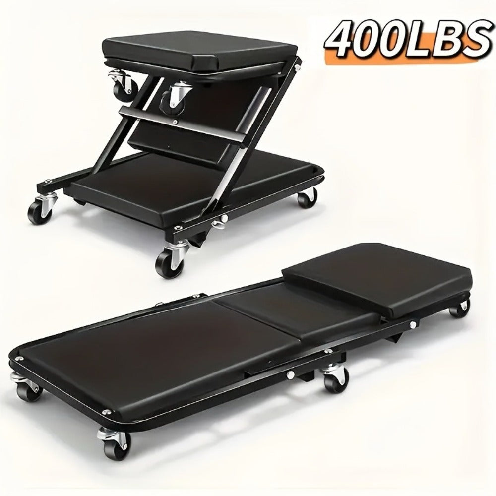 Mechanic Creeper Crawler Seat 36" Z-Type Folding with 6 Swivel Wheels & Adjustable Load Plate - Garage Repair Crawling Board