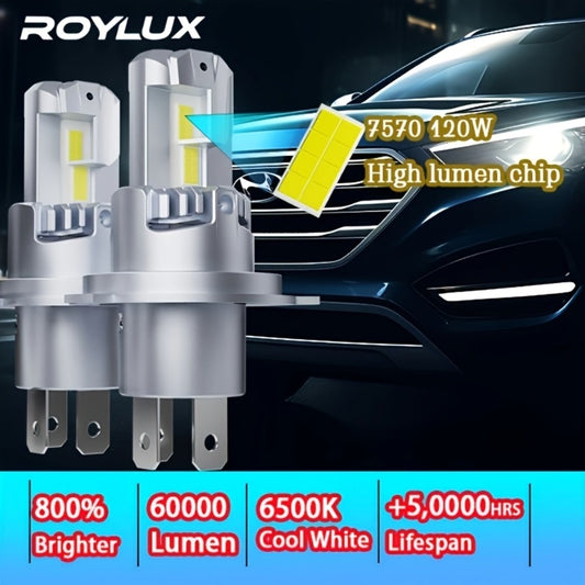 H4 LED Headlight Bulbs 60000LM 120W 6500K White High Low Beam Conversion Kit, 9003 HB2 HIR2 9012 Mini CSP Chips Non-Polarity EMC Anti-Flicker for 12V Cars Motorcycles