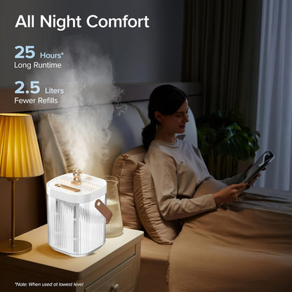 Large Humidifier 2L Smart 2-in-1 with Night Light, Dual Nozzle, 3 Mist Modes, Auto Shut-Off, Dry Burn Protection