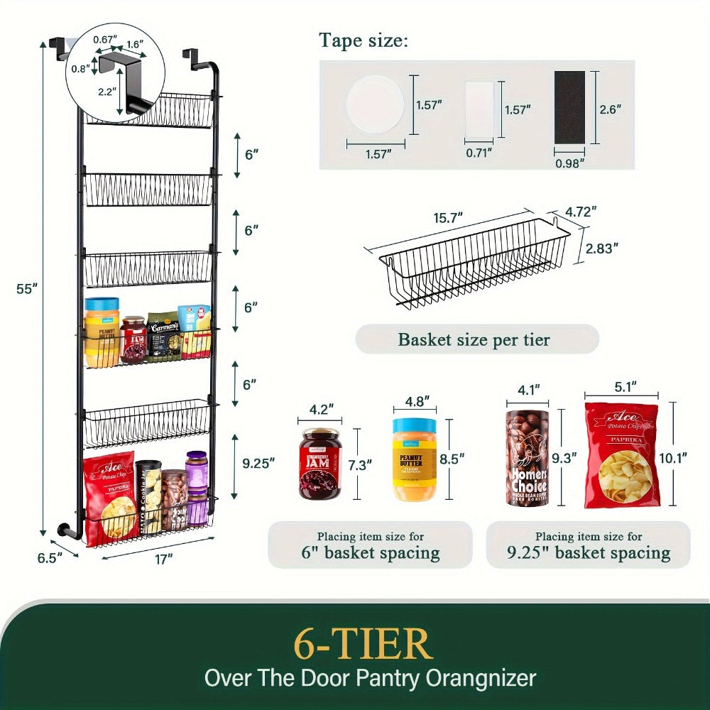 Over The Door Organizer - Multi-Layer Pantry Storage Rack for Kitchen Bathroom Laundry Room, Space Saving Door Hanging Shelf