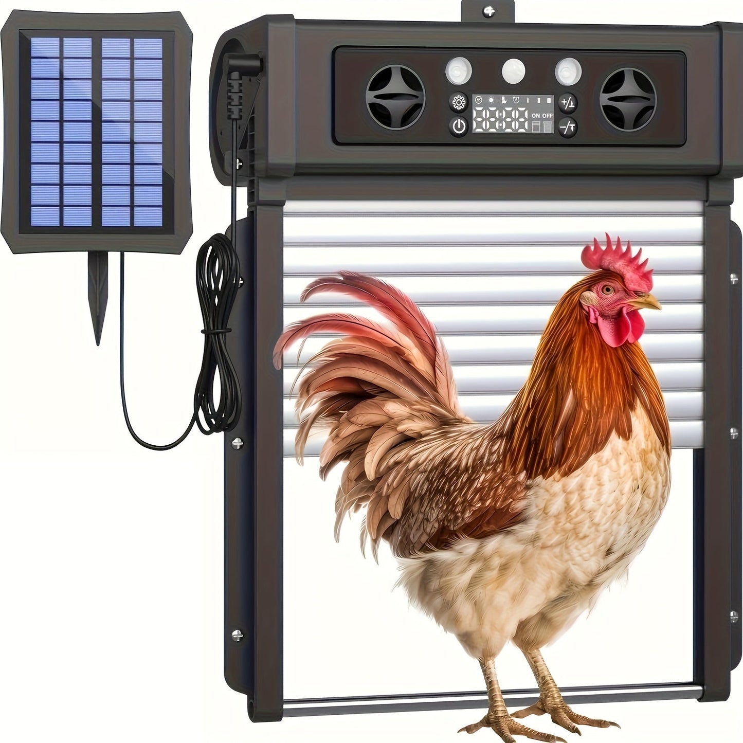Automatic Chicken Coop Door Solar Powered – KA-200 Aluminum Alloy Auto Door with Timer, Light Sensor, Anti-Pinch Safety, Remote Control & Solar Panel Included – Poultry Coop Management