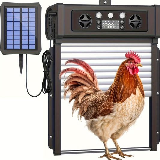 Automatic Chicken Coop Door Solar Powered – KA-200 Aluminum Alloy Auto Door with Timer, Light Sensor, Anti-Pinch Safety, Remote Control & Solar Panel Included – Poultry Coop Management