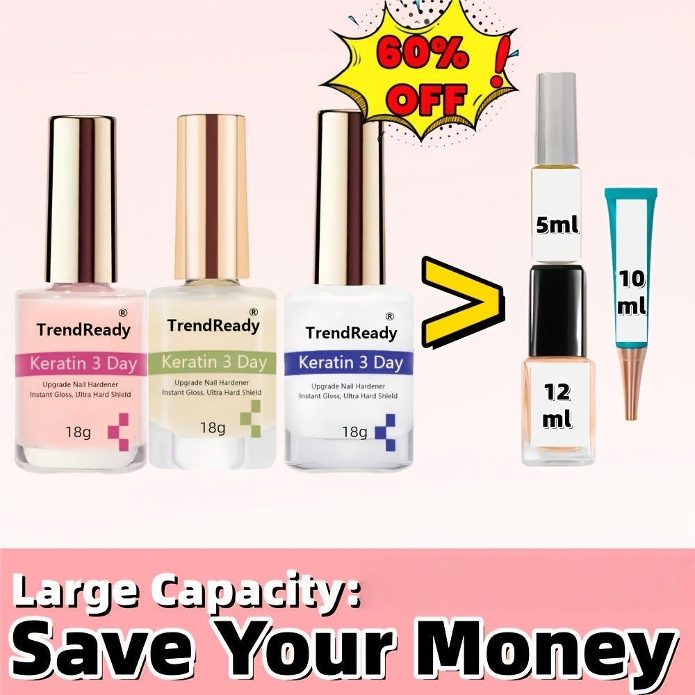 Colored Nail Hardener Set Pink White Yellow - Fast Drying 15ml Nail Strengthener for Weak Splitting Brittle
