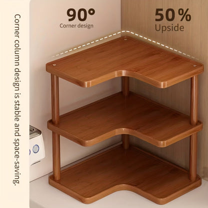 Corner Shelf Kitchen Organizer 3-Tier Brown Triangular Countertop Rack for Coffee Station Accessories