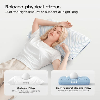 Standard Bed Pillow with Quilted Mesh Cover, Blue or Grey 1-Piece Options, Pictured 60 x 40 x 12 cm