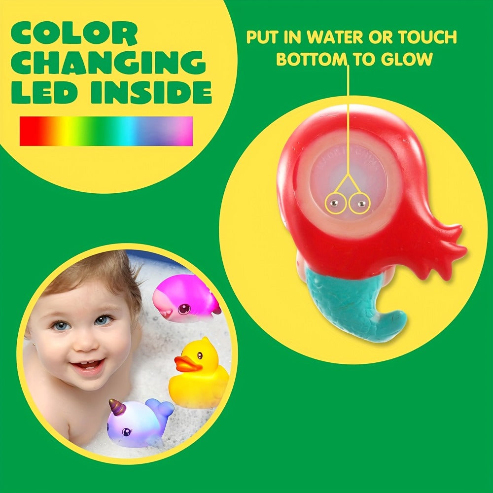 Colorful Light-Up Mermaid and Animal Bath Toy Sets with 2, 6, 8 or 12-Piece Checkout Options