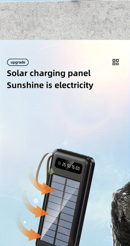 Solar Power Bank, 10000mAh to 30000mAh Charger with Built-In Cables, LED Light, Digital Display and 5W or 15W Options